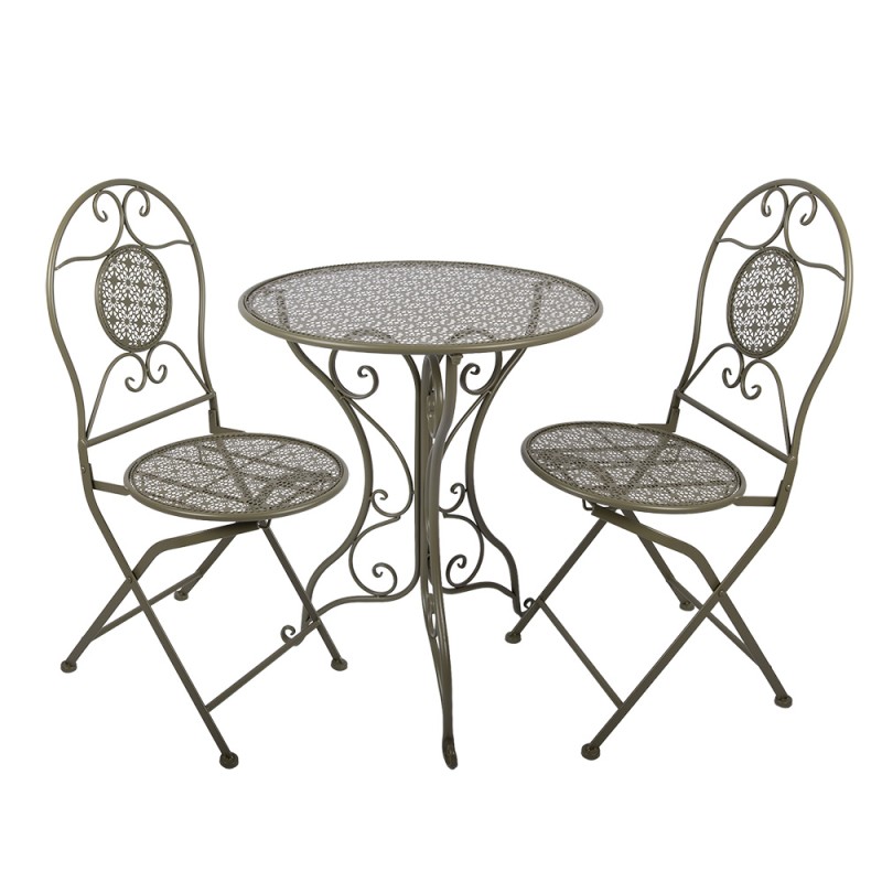 Clayre & Eef Bistro Set Bistro Table Bistro Chair Set of 3 Ø 60x70 / 50x40x93 cm Green Metal
