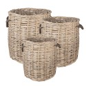 Clayre & Eef Aufbewahrungskorb 3er Set Ø 60x54 / Ø 50x50 / Ø 40x44 cm Beige Rattan