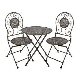 Clayre & Eef Bistro Set Bistro Table Bistro Chair Set of 3 Ø 60x71 / 50x40x93 cm Green Metal