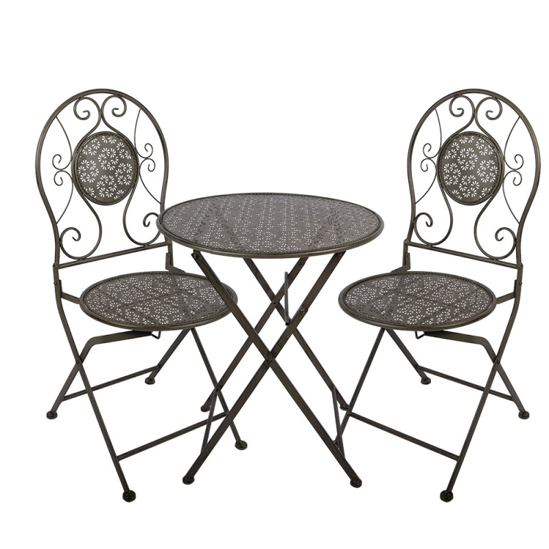 Clayre & Eef Bistro Set Bistro Table Bistro Chair Set of 3 Ø 60x71 / 50x40x93 cm Green Metal