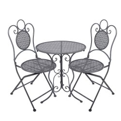 Clayre & Eef Bistro Set Bistro Table Bistro Chair Set of 3 Ø 60x71 / 50x40x93 cm Grey Metal