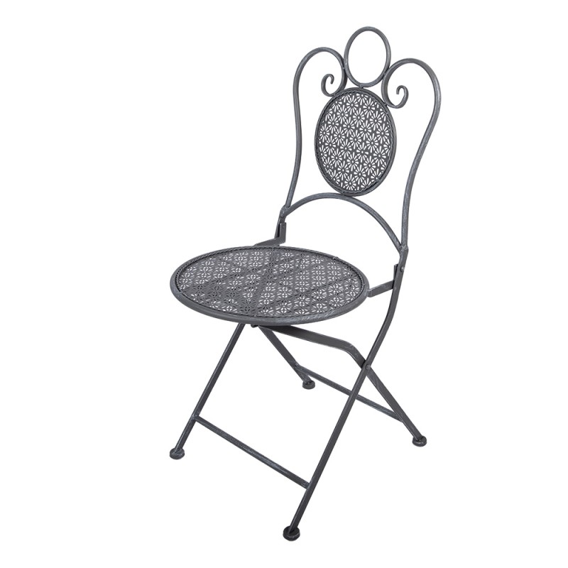 Clayre & Eef Bistro Set Bistro Table Bistro Chair Set of 3 Ø 60x71 / 50x40x93 cm Grey Metal