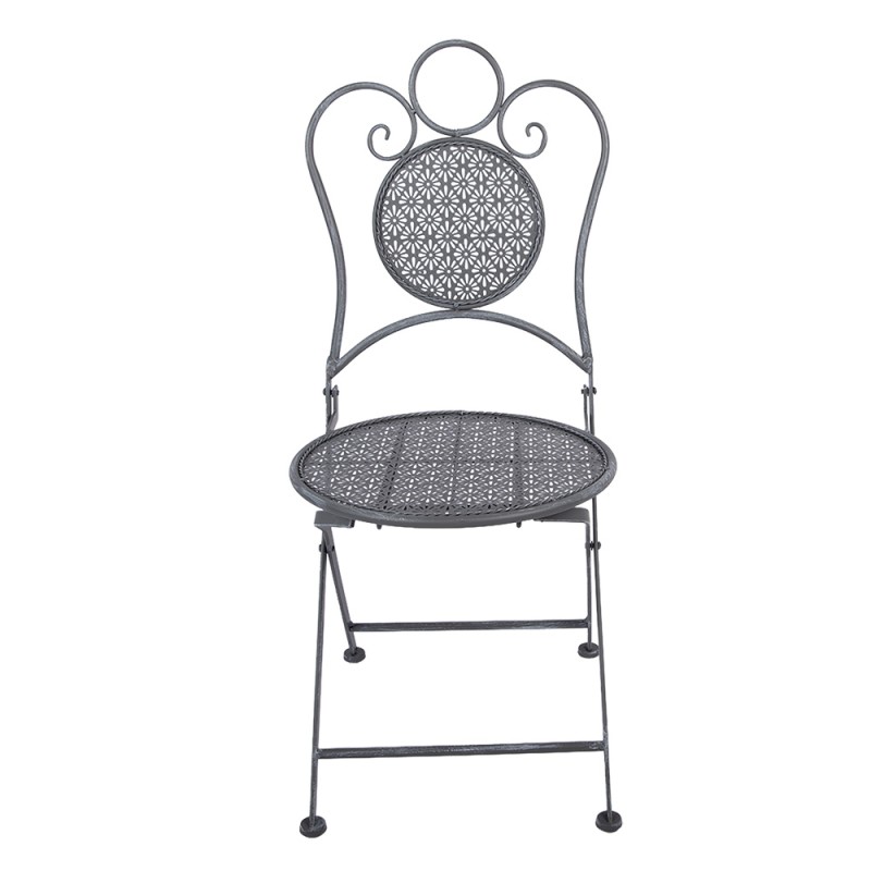 Clayre & Eef Bistro Set Bistro Table Bistro Chair Set of 3 Ø 60x71 / 50x40x93 cm Grey Metal