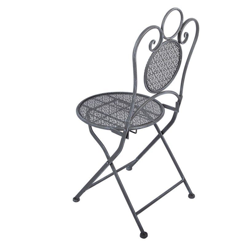 Clayre & Eef Bistro Set Bistro Table Bistro Chair Set of 3 Ø 60x71 / 50x40x93 cm Grey Metal