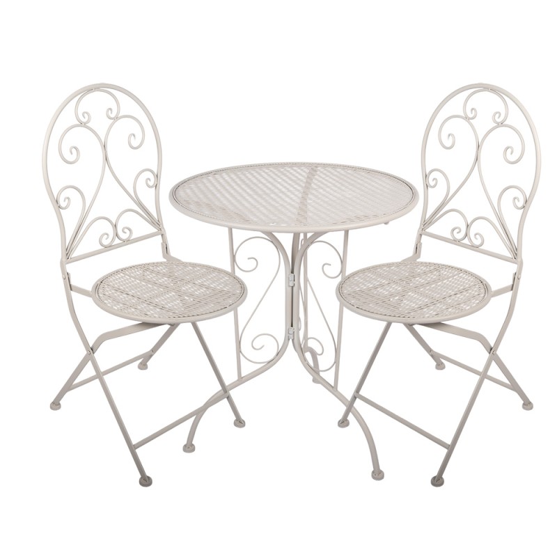 Clayre & Eef Bistro Set Bistro Table Bistro Chair Set of 3 Ø 60x70 / 39x39x94 cm White Metal