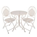 Clayre & Eef Bistro Set Bistro Table Bistro Chair Set of 3 Ø 60x74 / 50x40x92 cm White Metal