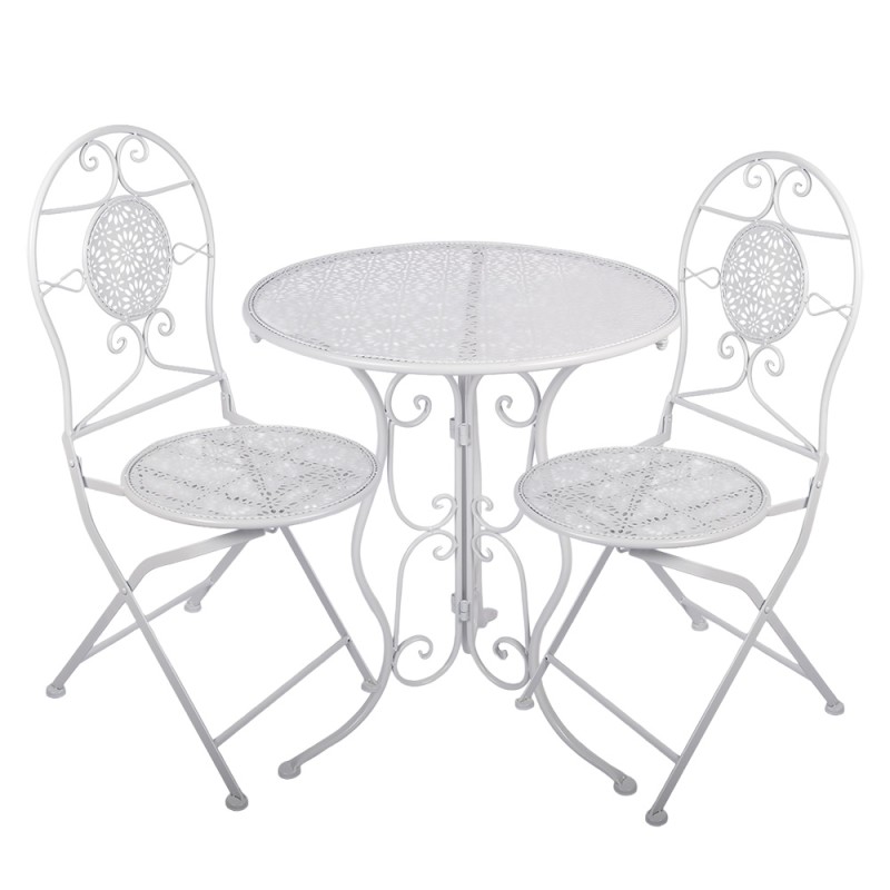 Clayre & Eef Bistro Set Bistro Table Bistro Chair Set of 3 Ø 60x70 / 50x40x93 cm White Metal