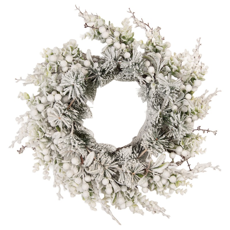 Clayre & Eef Weihnachtskranz Ø 50 cm Grün Weiß Kunststoff