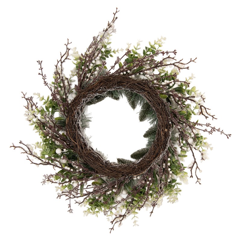 Clayre & Eef Weihnachtskranz Ø 50 cm Grün Weiß Kunststoff