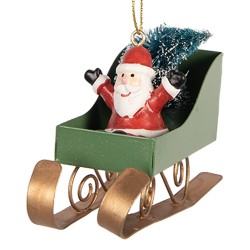 Clayre & Eef Weihnachtsanhänger Schlitten 10x3x8 cm Grün Kunststoff