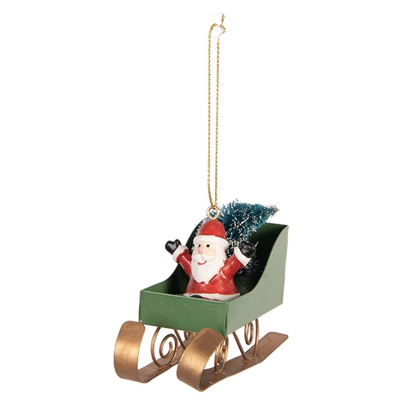 Clayre & Eef Weihnachtsanhänger Schlitten 10x3x8 cm Grün Kunststoff