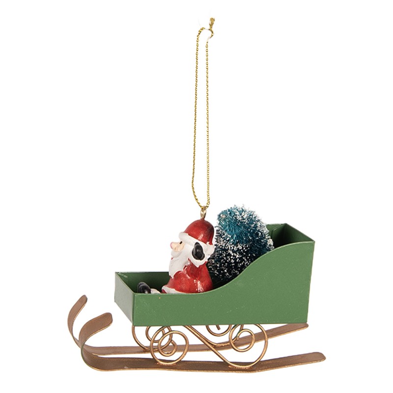 Clayre & Eef Weihnachtsanhänger Schlitten 10x3x8 cm Grün Kunststoff