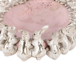 Clayre & Eef Bol de décoration Lapins 26x19x7 cm Beige Rose Plastique