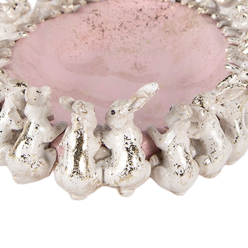 Clayre & Eef Bol de décoration Lapins 26x19x7 cm Beige Rose Plastique