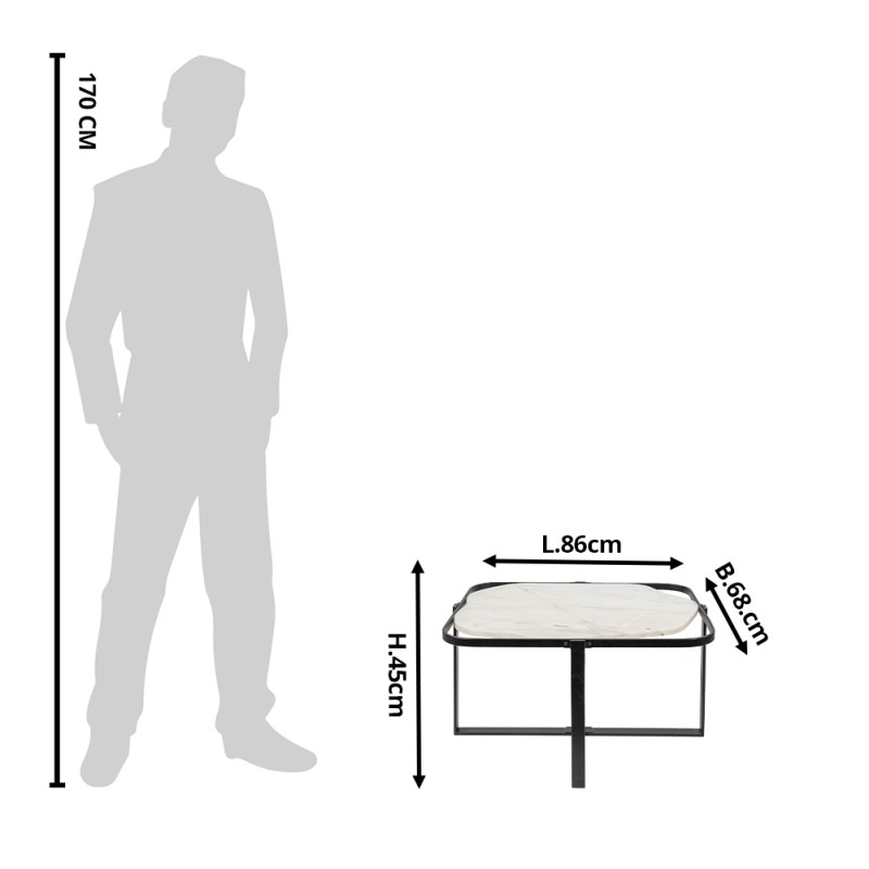 Clayre & Eef Tavolino da caffè 86x68x45 cm Nero Bianco Ferro