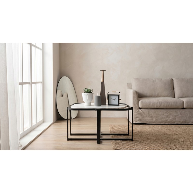 Clayre & Eef Tavolino da caffè 86x68x45 cm Nero Bianco Ferro