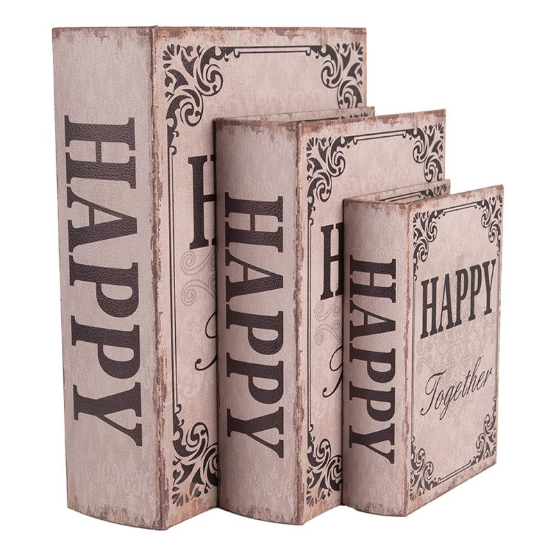 Clayre & Eef Boîte de rangement set de 3 Livres 27 /22/17 cm Beige Bois