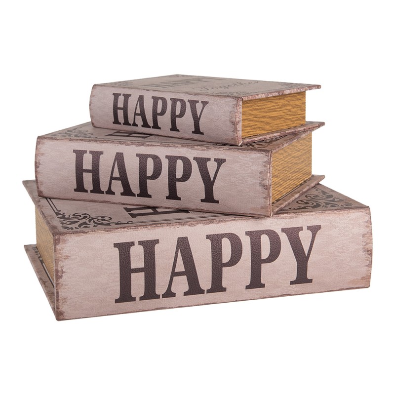 Clayre & Eef Boîte de rangement set de 3 Livres 27 /22/17 cm Beige Bois