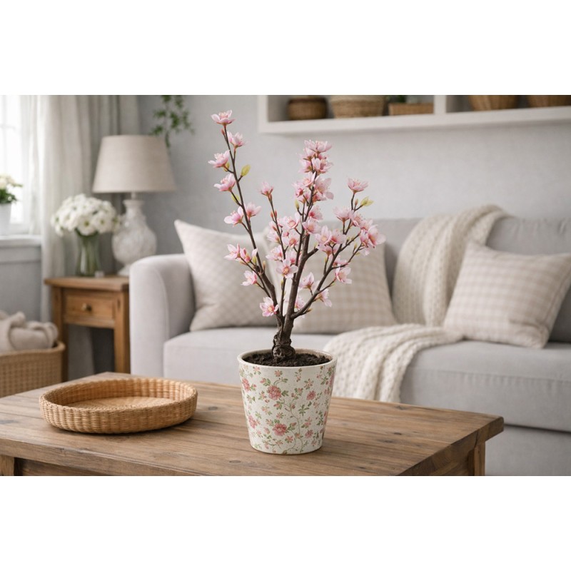 Clayre & Eef Planter Ø 17x16 cm Pink Beige Ceramic Flowers