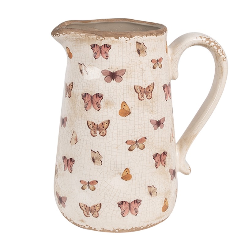 Clayre & Eef Brocca decorativa 21x15x23 cm Beige Rosa Ceramica Farfalle