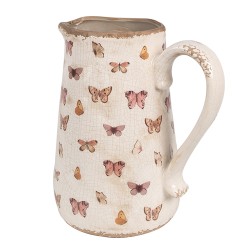 Clayre & Eef Brocca decorativa 21x15x23 cm Beige Rosa Ceramica Farfalle