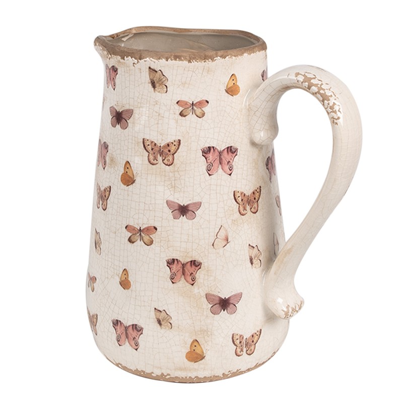 Clayre & Eef Brocca decorativa 21x15x23 cm Beige Rosa Ceramica Farfalle