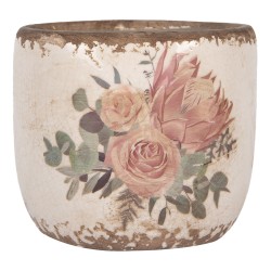 Clayre & Eef Fioriera Ø 8x7 cm Beige Ceramica Fiori