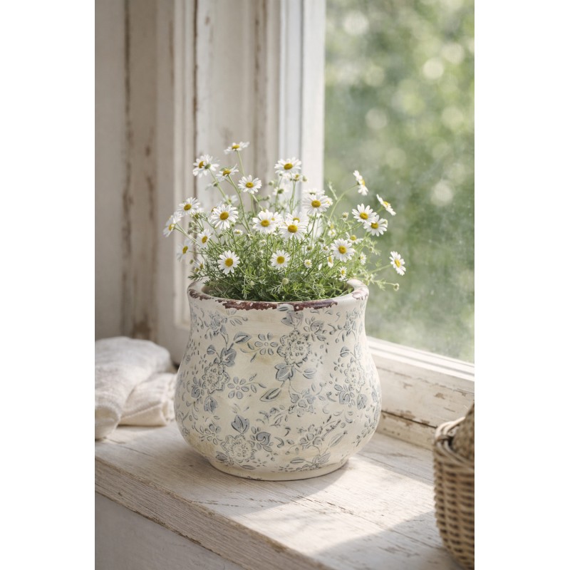 Clayre & Eef Bloempot Ø 15x13 cm Groen Keramiek Bloemen