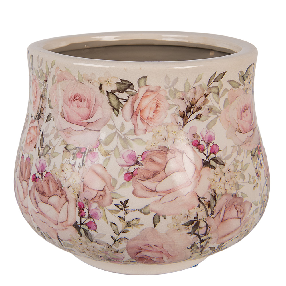 Clayre & Eef Bloempot Ø 21x17 cm Beige Keramiek Bloemen afbeelding