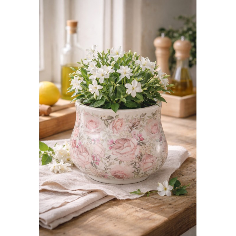 Clayre & Eef Planter Ø 21x17 cm Beige Ceramic Flowers