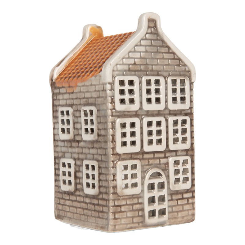 Clayre & Eef Portacandela Casa 7x7x14 cm Grigio Ceramica