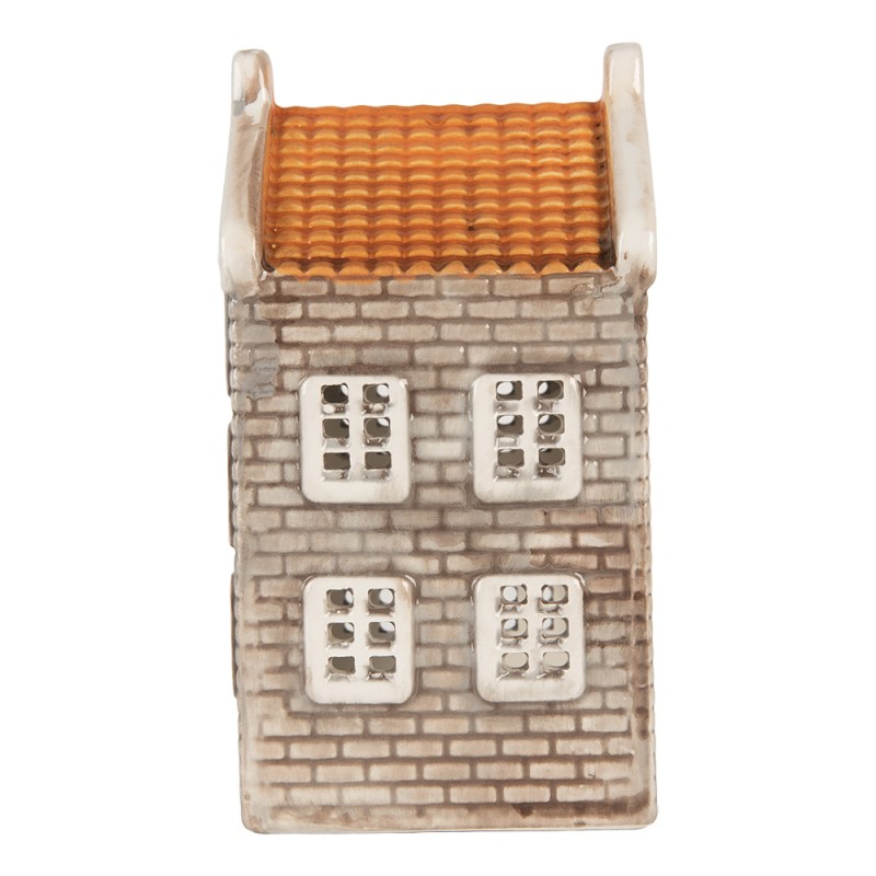 Clayre & Eef Portacandela Casa 7x7x14 cm Grigio Ceramica