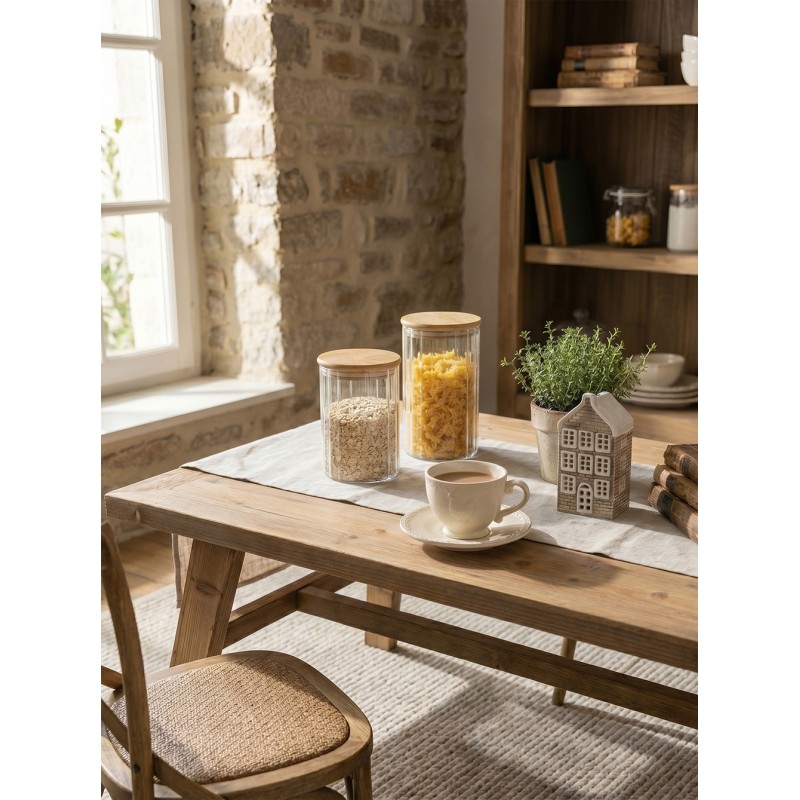 Clayre & Eef Portacandela Casa 7x7x14 cm Grigio Ceramica