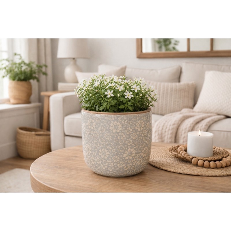 Clayre & Eef Blumentopf Ø 20x19 cm Grau Keramik