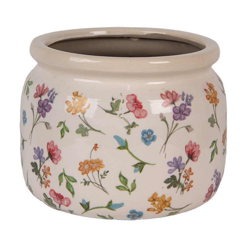 Clayre & Eef Pot de fleurs Ø 20x15 cm Beige Céramique Fleurs