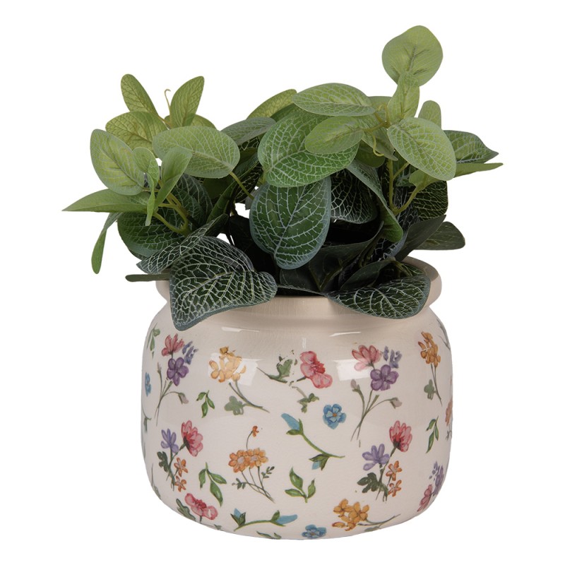 Clayre & Eef Pot de fleurs Ø 20x15 cm Beige Céramique Fleurs