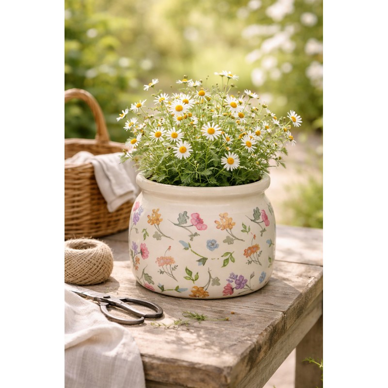 Clayre & Eef Pot de fleurs Ø 20x15 cm Beige Céramique Fleurs