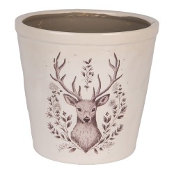 Clayre & Eef Planter Ø 21x20 cm Beige Ceramic Deer