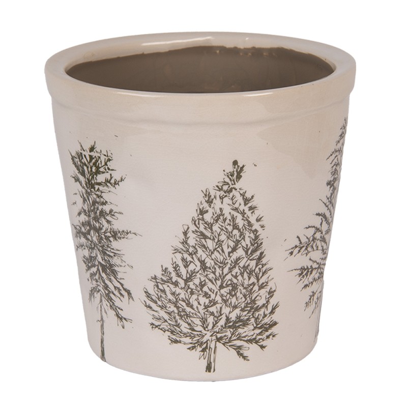 Clayre & Eef Planter Ø 17x16 cm Beige Green Ceramic Pine Trees