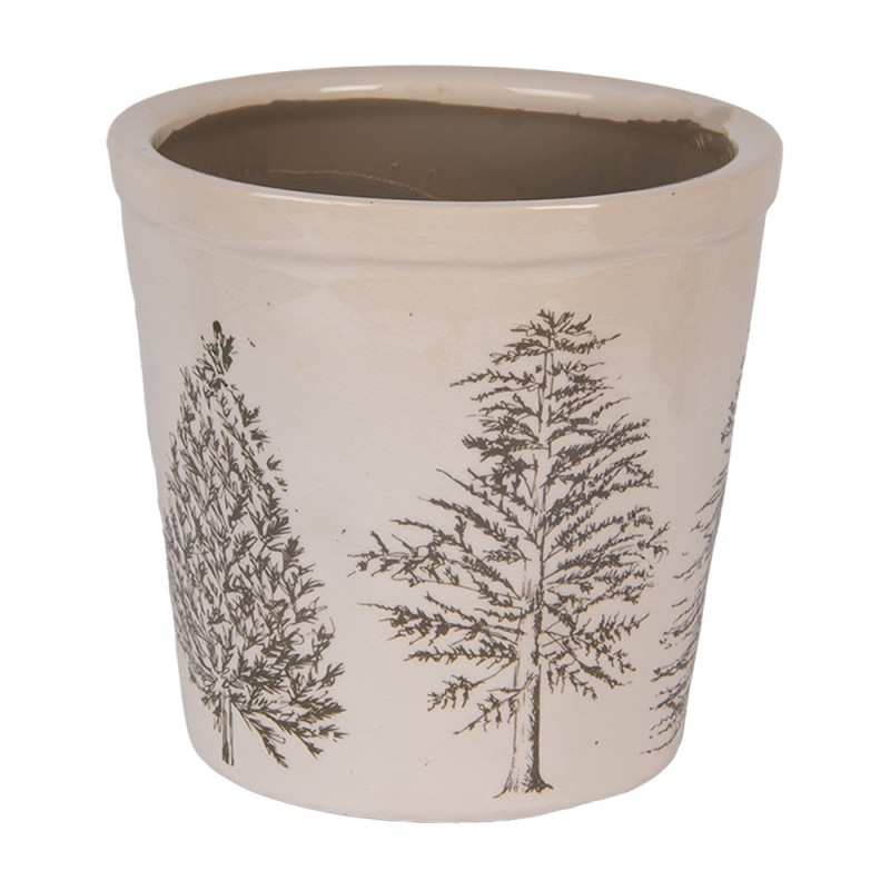 Clayre & Eef Planter Ø 17x16 cm Beige Green Ceramic Pine Trees