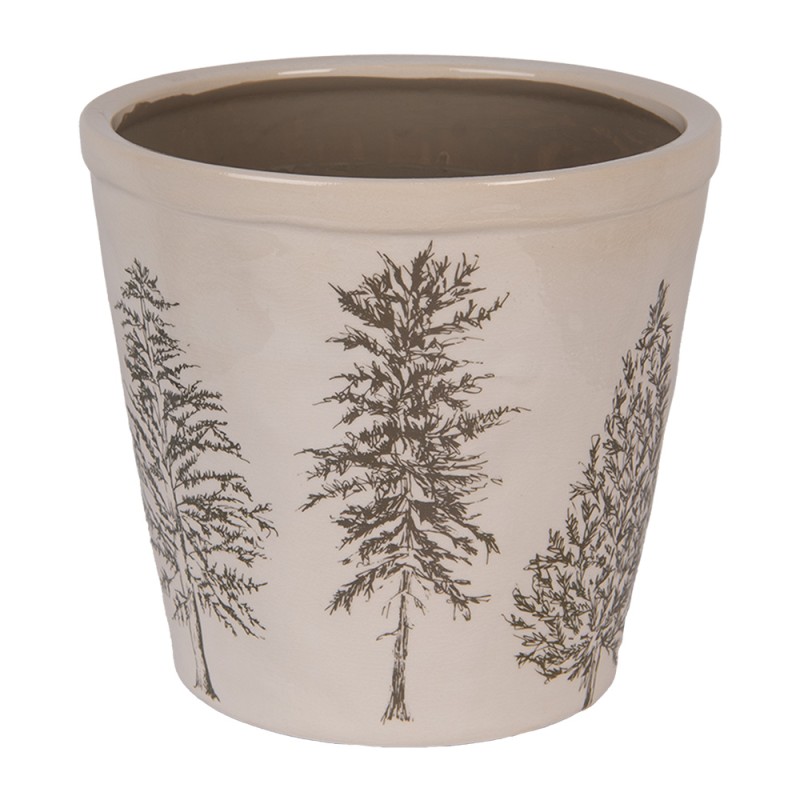 Clayre & Eef Blumentopf Ø 21x20 cm Beige Keramik Tannenbäume