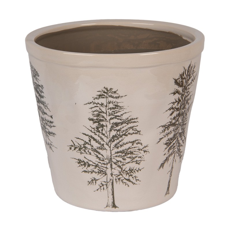 Clayre & Eef Blumentopf Ø 21x20 cm Beige Keramik Tannenbäume