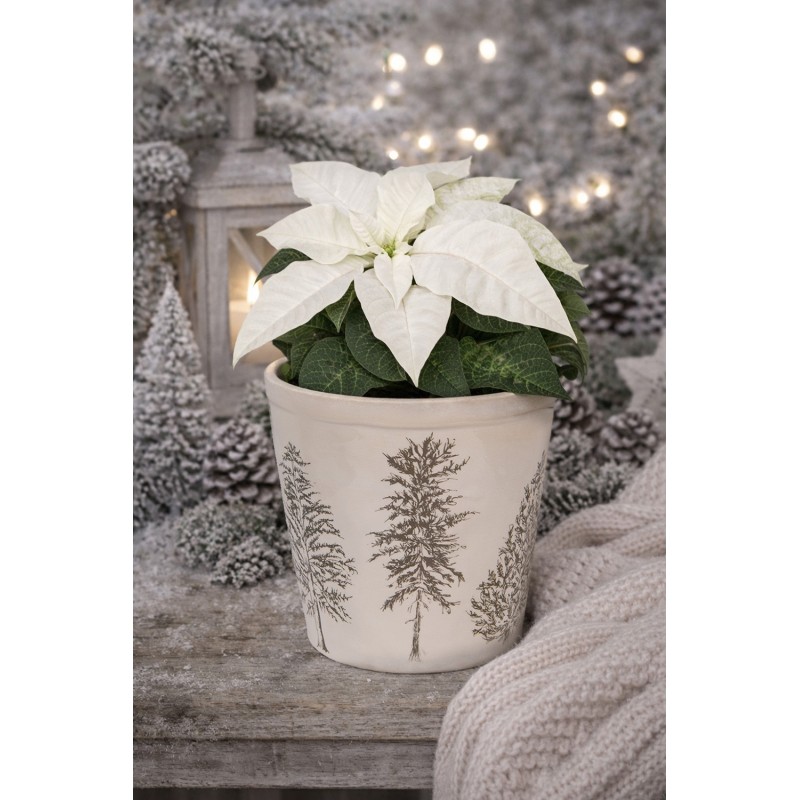 Clayre & Eef Blumentopf Ø 21x20 cm Beige Keramik Tannenbäume