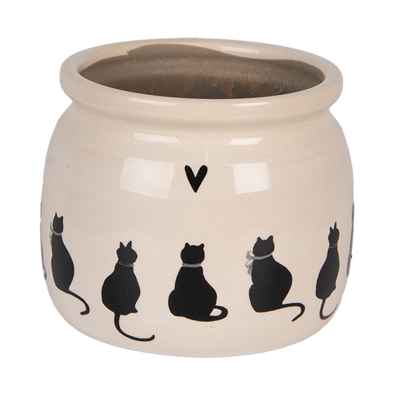 Clayre & Eef Pot de fleurs Ø 16x13 cm Beige Céramique Chats