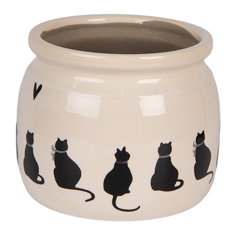 Clayre & Eef Pot de fleurs Ø 16x13 cm Beige Céramique Chats