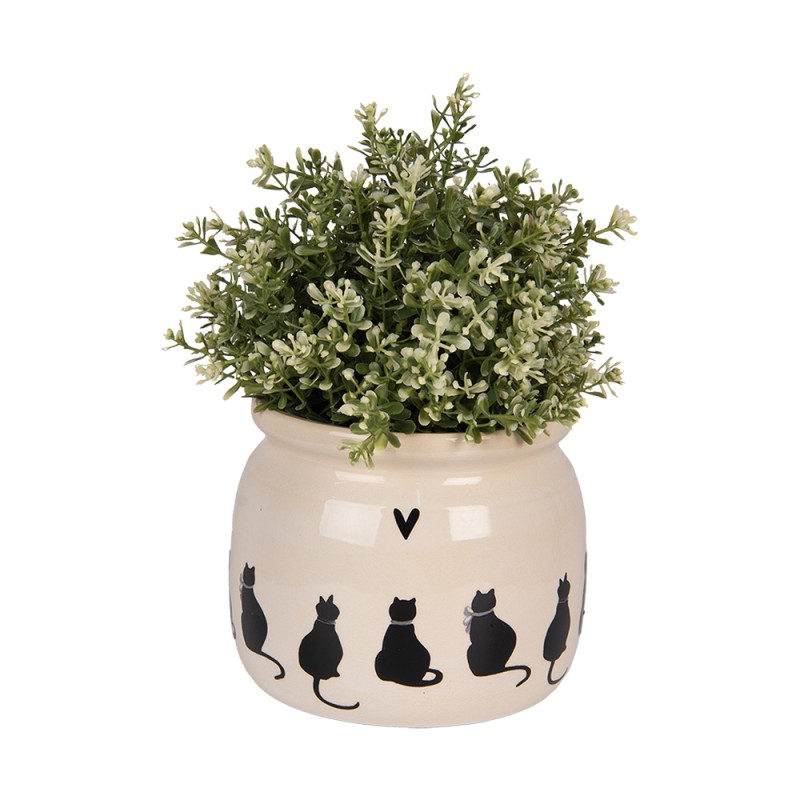 Clayre & Eef Pot de fleurs Ø 16x13 cm Beige Céramique Chats