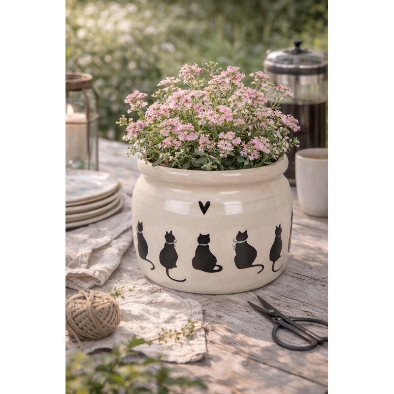 Clayre & Eef Pot de fleurs Ø 16x13 cm Beige Céramique Chats