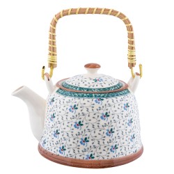 Clayre & Eef Théière avec filtre 700 ml Bleu Céramique Fleurs
