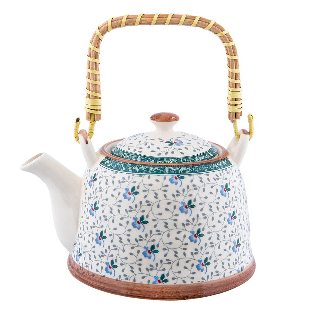 Clayre & Eef Theepot met Filter 700 ml Blauw Keramiek Bloemen afbeelding