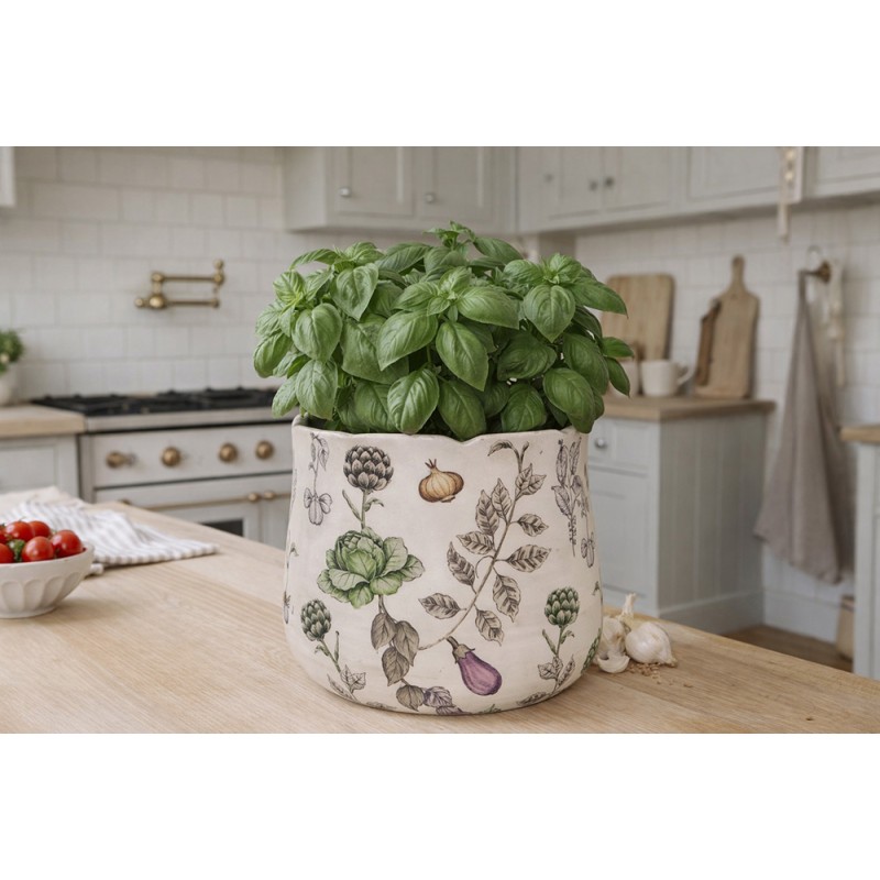 Clayre & Eef Planter Ø 21x19 cm Beige Ceramic Vegetables